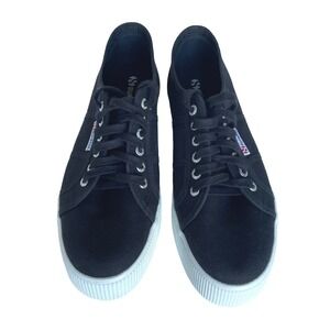 Superga Women's 2790 Platform Sneakers Black Canvas Lace Up Casual Shoes 10‎